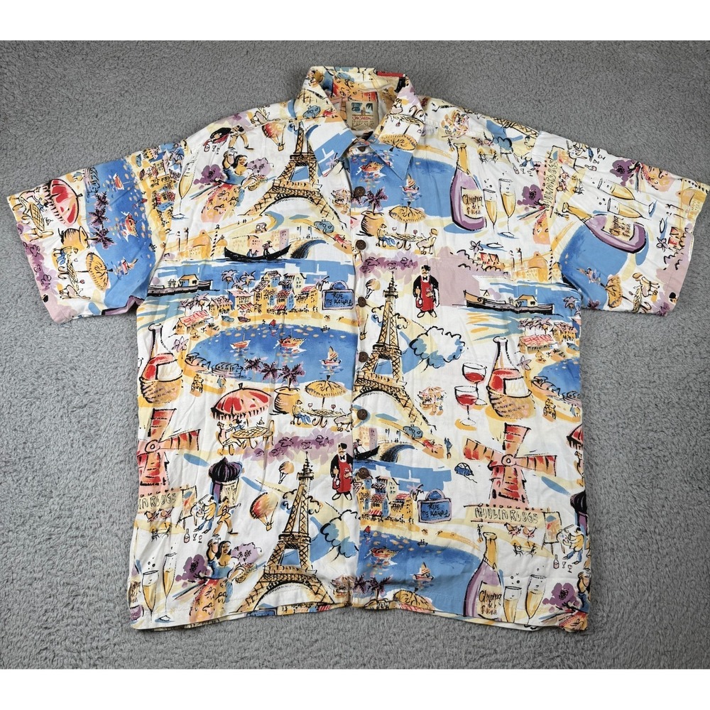 Vintage Kahala John Severson Collection Mens Shirt L Paris Venice Eiffel Tower